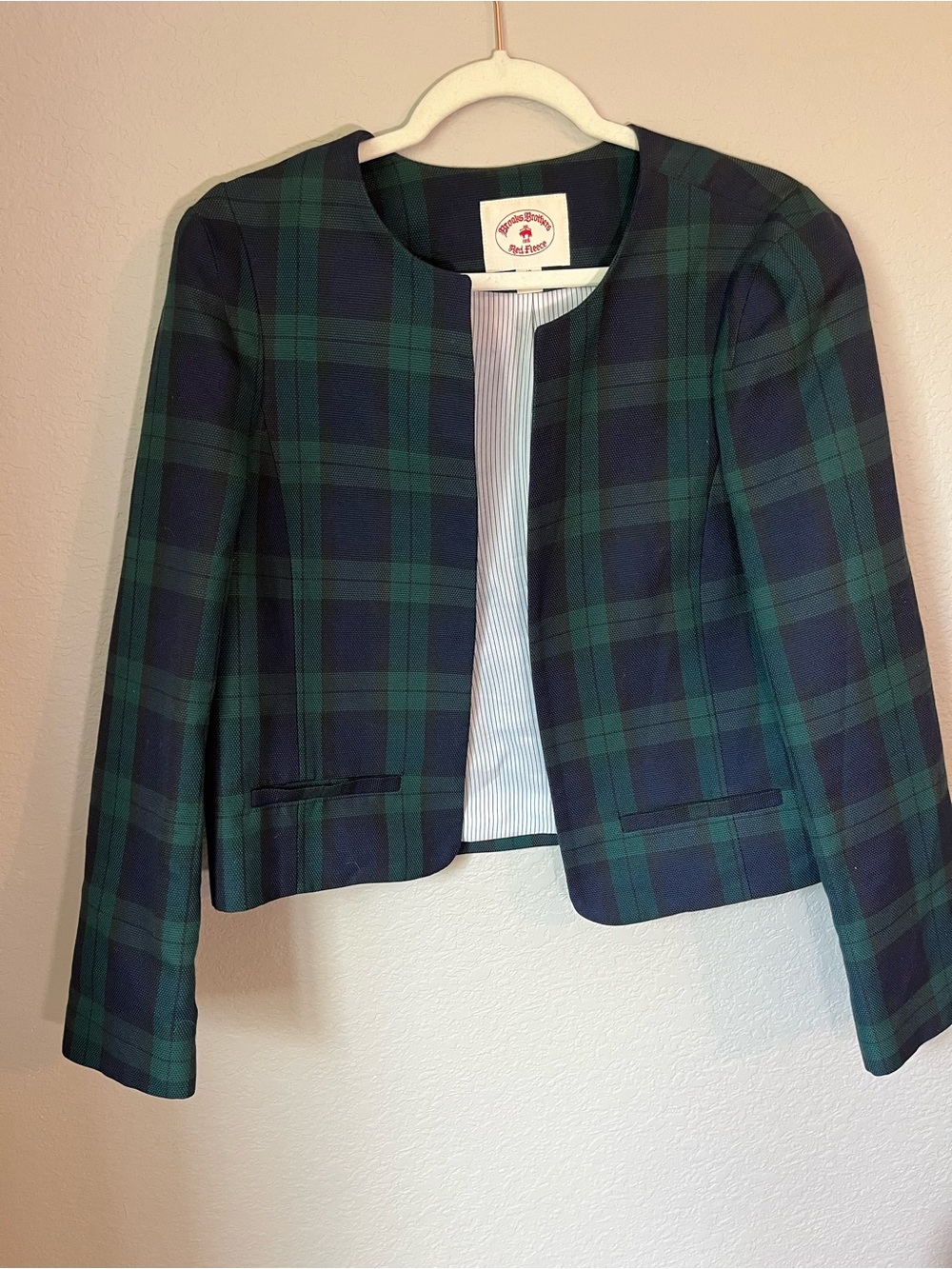Brooks Brothers Red Fleece Black Watch Plaid Collarless Jacket Sz 12 - Preppy